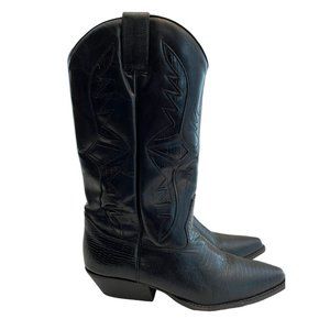 Womens 9 M Black Leather Western Cowboy Boots Pointed Toe Calf Trennis